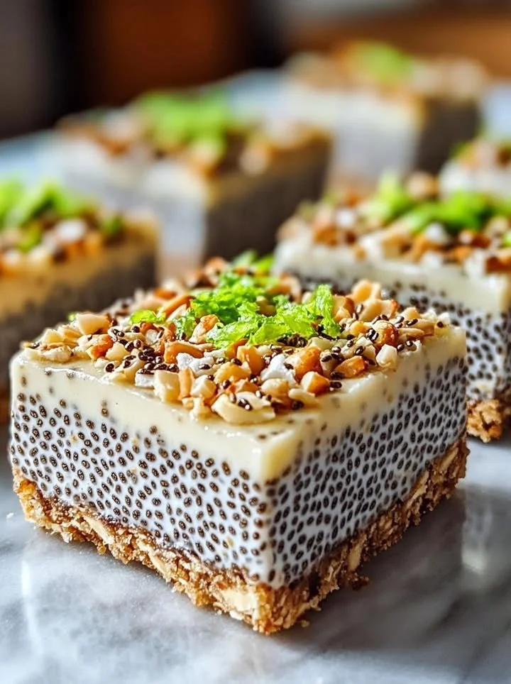 No-bake chia pudding bars with coconut lime flavor on a plate