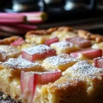 Delicious rhubarb custard bars with a golden crust and vibrant filling