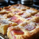 Delicious rhubarb custard bars served on a rustic wooden table