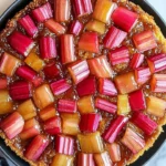 Delicious Rhubarb Upside-Down Cake with caramelized rhubarb topping