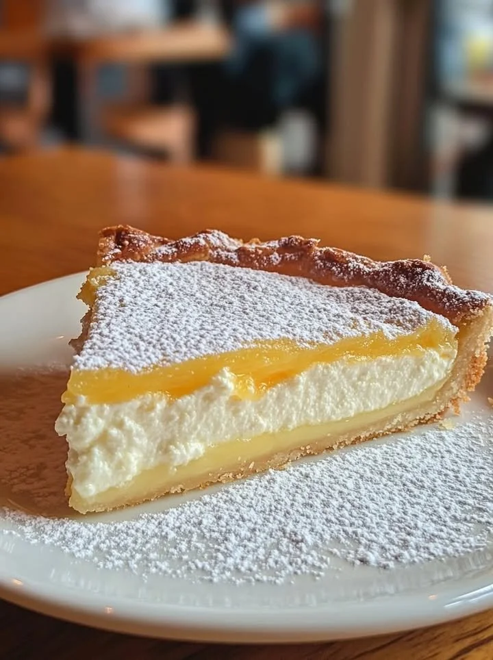 Delicious homemade ricotta pie served on a rustic wooden table