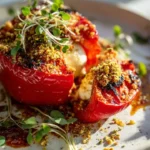 Roasted pepper burrata bombs with pistachio-chili crumble, a gourmet appetizer