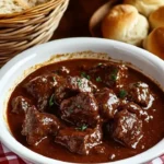 Delicious rustic beef stew with tender meat and fresh vegetables