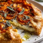 Delicious rustic sweet potato galette topped with herbs and spices.