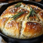 Freshly baked Rustic Garlic Rosemary Skillet Bread in a cast iron skillet
