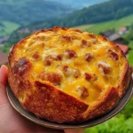 Freshly baked Sausage and Cheese Bread with a golden crust and melted cheese