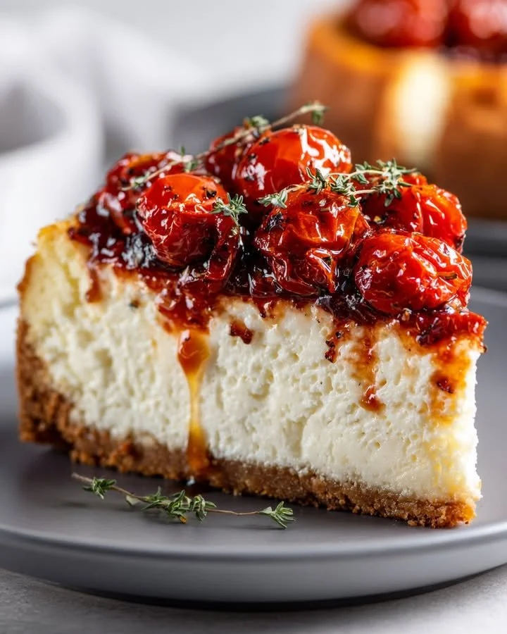 Savory cheesecake with roasted tomato jam and parmesan crust