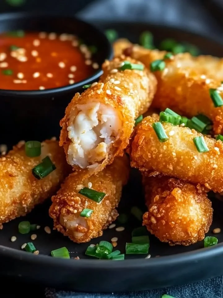 Shrimp and Crab Rangoon Egg Rolls served on a plate with dipping sauce