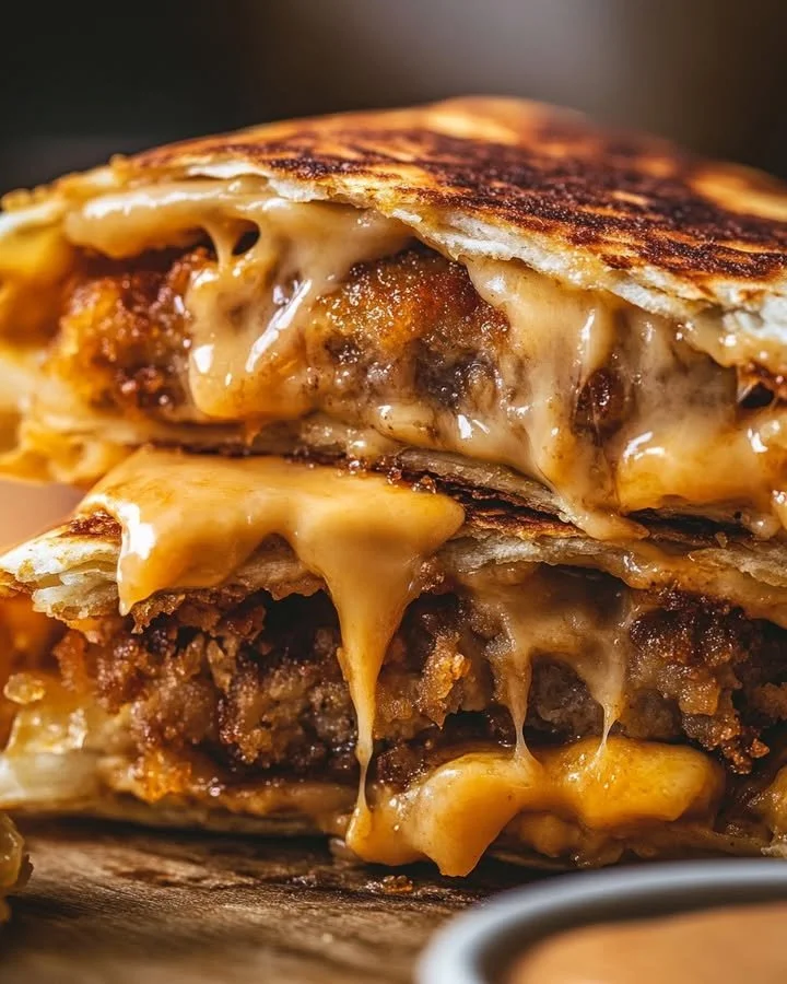 Delicious Smash Burger Quesadilla with melted cheese and juicy burger filling