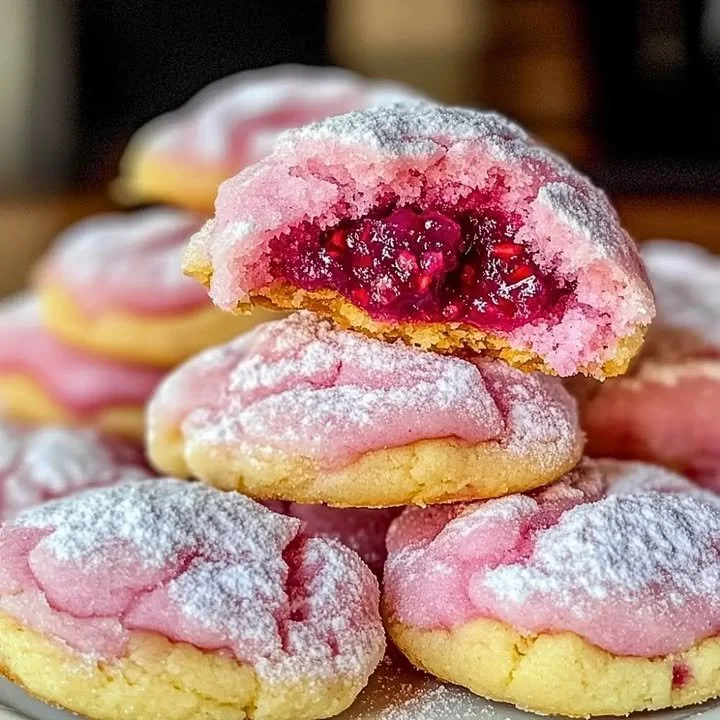 Delicious soft and chewy raspberry sugar cookies on a plate