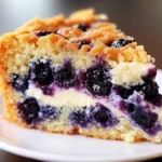 Sour Cream Blueberry Coffee Cake with fresh blueberries on a plate