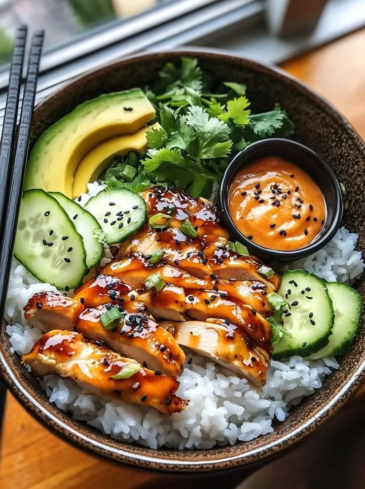 Spicy Honey-Ginger Chicken Bowls with Yum Yum Sauce