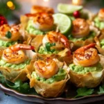 Spicy shrimp and avocado phyllo cups served on a platter