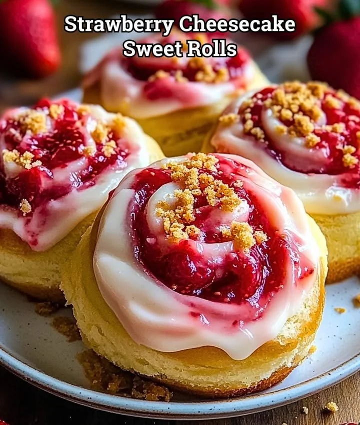 Delicious strawberry cheesecake sweet rolls with fresh strawberries and creamy filling