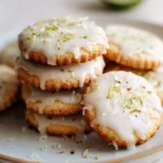 Swicy lime chili shortbread with a coconut glaze on a plate.