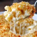 Homemade baked mac and cheese golden and cheesy topped with breadcrumbs