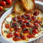 Three-Cheese Tomato Bruschetta Dip served in a bowl with fresh herbs.