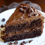 A delicious and decadent triple chocolate cake with rich chocolate layers and frosting.