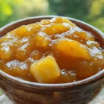 Delicious tropical banana jam with a hint of alcohol sitting on toast