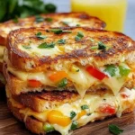 Ultimate cheesy veggie grilled sandwich with colorful vegetables and melted cheese