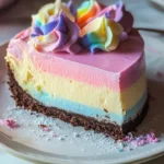 Colorful Unicorn Fudge Cheesecake with rainbow swirls and sprinkles