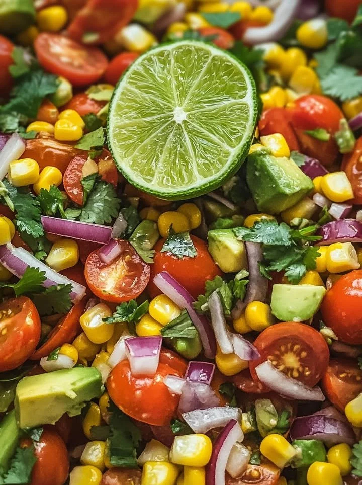 Vibrant Avocado Corn Tomato Salad with fresh ingredients