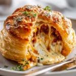 Whipped Feta Lava Puff Bomb filled with sun-dried tomato core on a plate