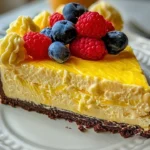 Slice of Yellow Velvet White Chocolate Cheesecake on a plate