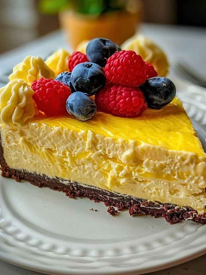 Slice of Yellow Velvet White Chocolate Cheesecake on a plate
